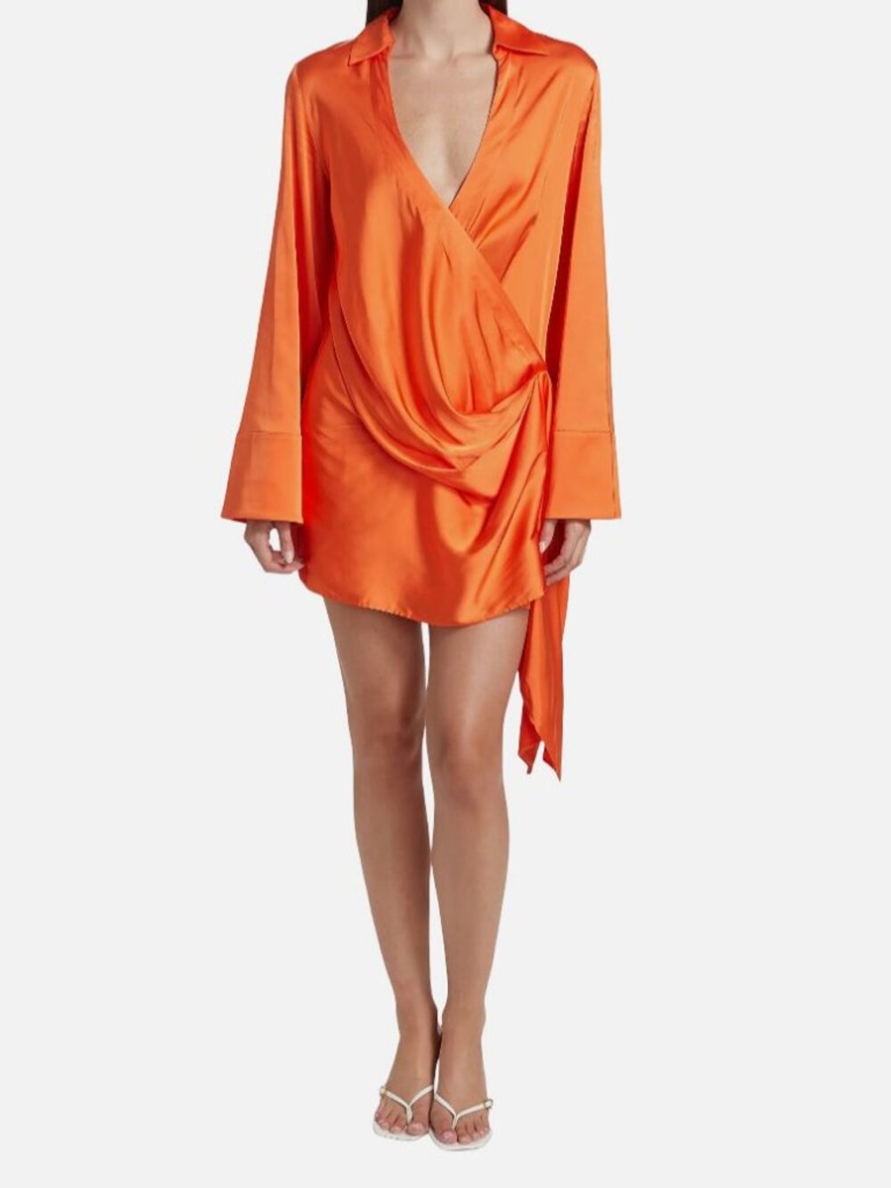 Significant Other Women's Orange Satin Draped V-Neck Elaina Dress Size 6